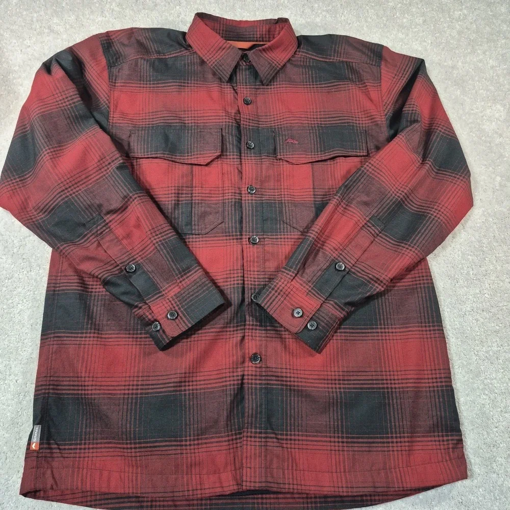 Simms Mens ColdWeather Buffalo Plaid Waffle Lined Button Up Shirt Medium